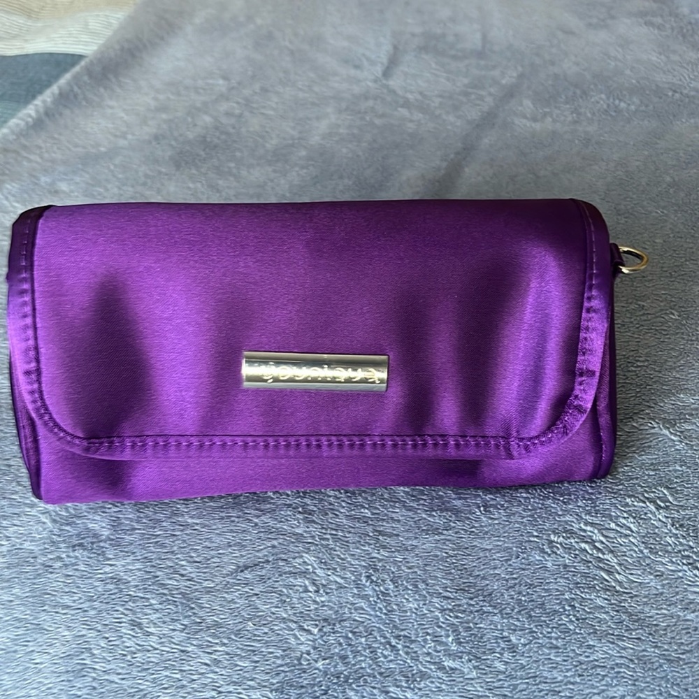 Younique purple satin cosmetic bag/purse